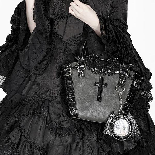 Black Night Cross Bat Step Shape Gothic Japanese Handbag