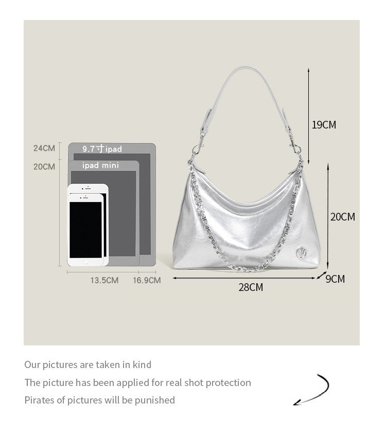 Women's Silver/Beige Premium Underarm Tote Bag