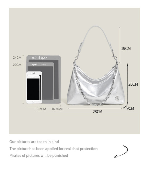 Women's Silver/Beige Premium Underarm Tote Bag