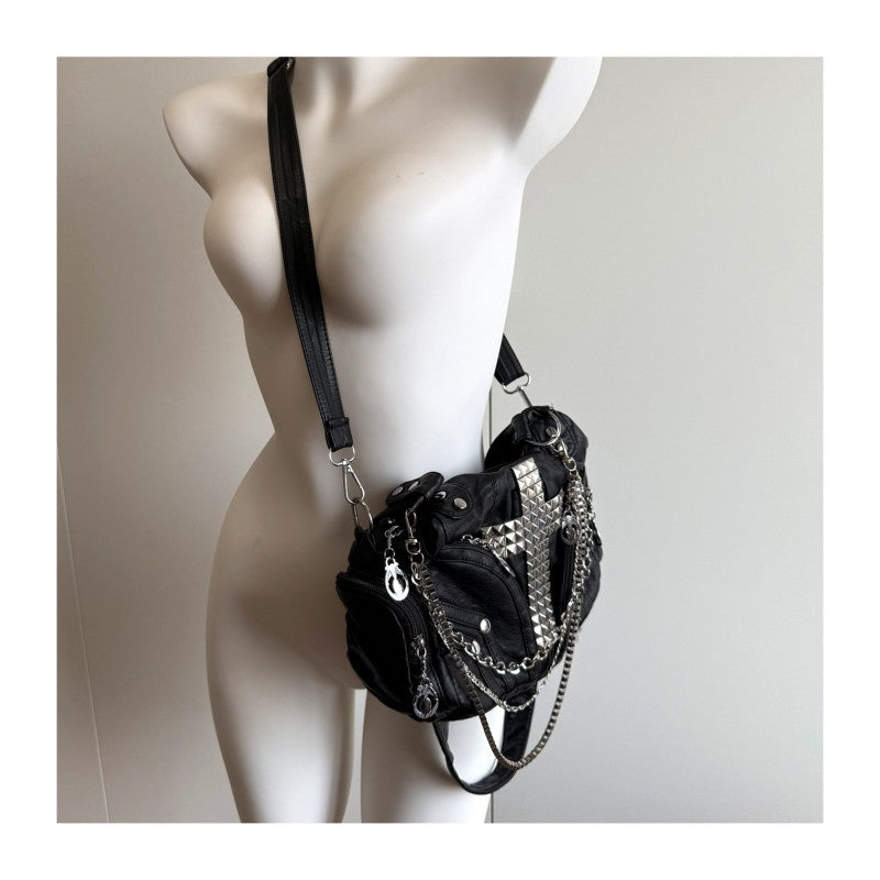 Punk-style chain bag black motorcycle cross-cultural gothic girl single-shoulder tote bag versatile crossbody bag