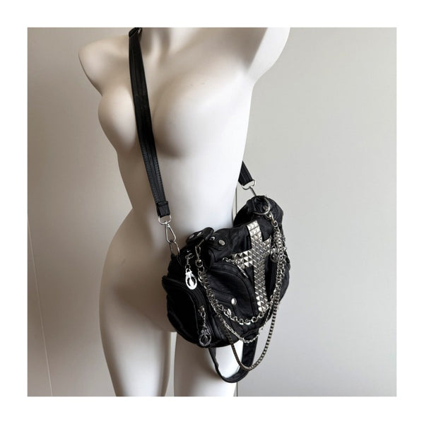 Punk-style chain bag black motorcycle cross-cultural gothic girl single-shoulder tote bag versatile crossbody bag