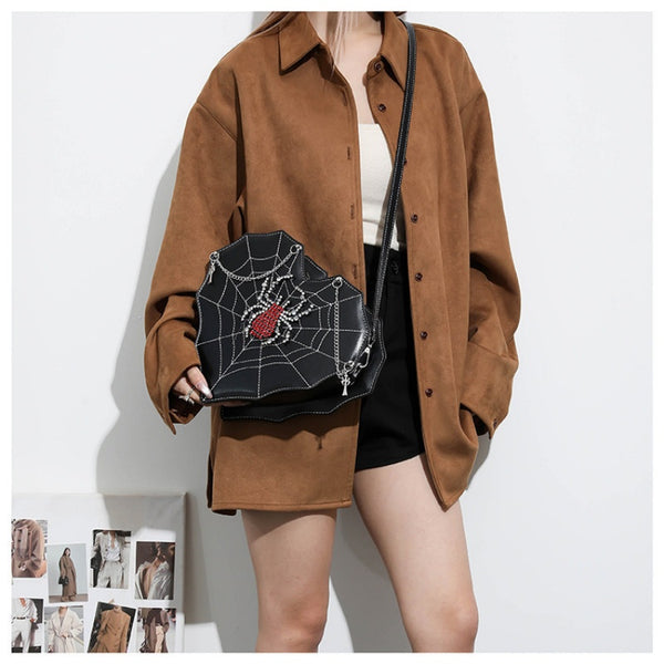 Spicy Girl Motorcycle Bag Chain Cross Pendant Embroidery Single Shoulder Bag Spider Heart Fashion Versatile Crossbody Bag