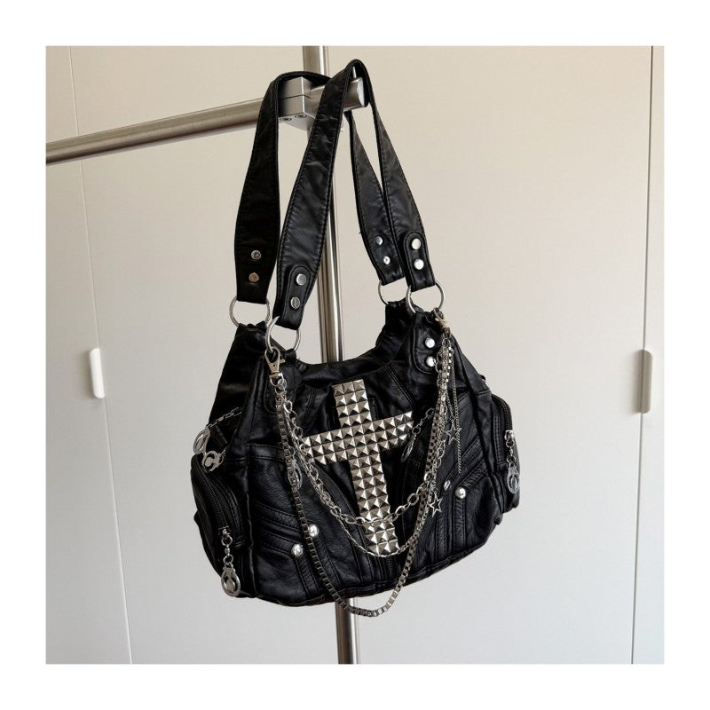 Punk-style chain bag black motorcycle cross-cultural gothic girl single-shoulder tote bag versatile crossbody bag