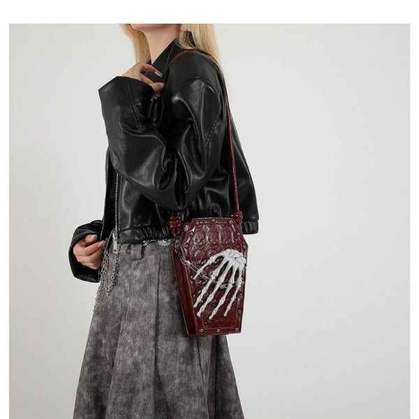 Dark style skeleton hand claw skeleton mobile phone single-shoulder bag for women Halloween
