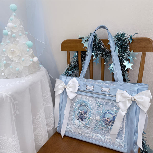 Satin contrasting color single shoulder crossbody ribbon girl large capacity bag