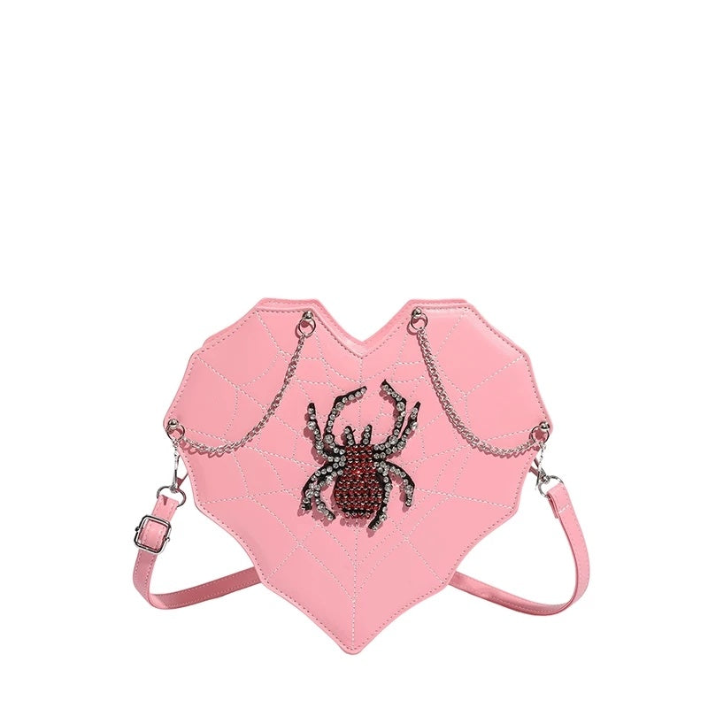 Spicy Girl Motorcycle Bag Chain Cross Pendant Embroidery Single Shoulder Bag Spider Heart Fashion Versatile Crossbody Bag