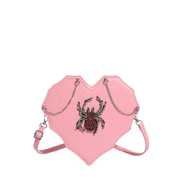 Spicy Girl Motorcycle Bag Chain Cross Pendant Embroidery Single Shoulder Bag Spider Heart Fashion Versatile Crossbody Bag