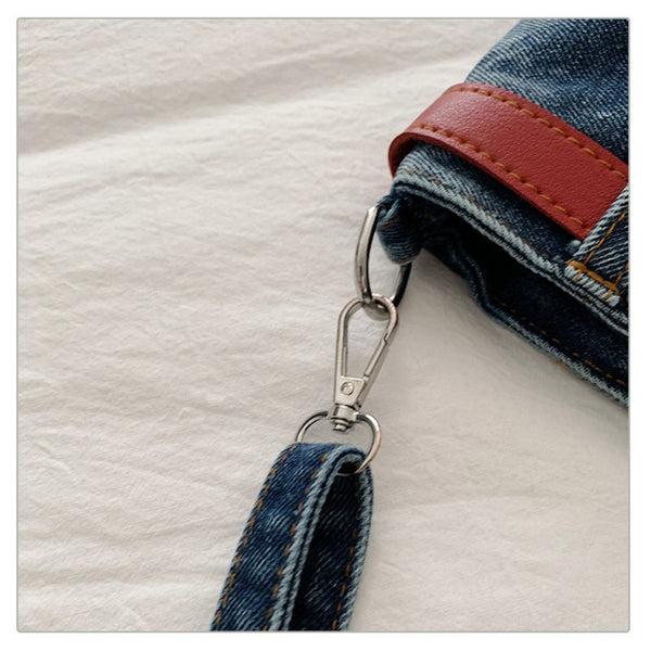 retro denim single-shoulder crossbody bag women's belt decoration creative bag denim skirt bag