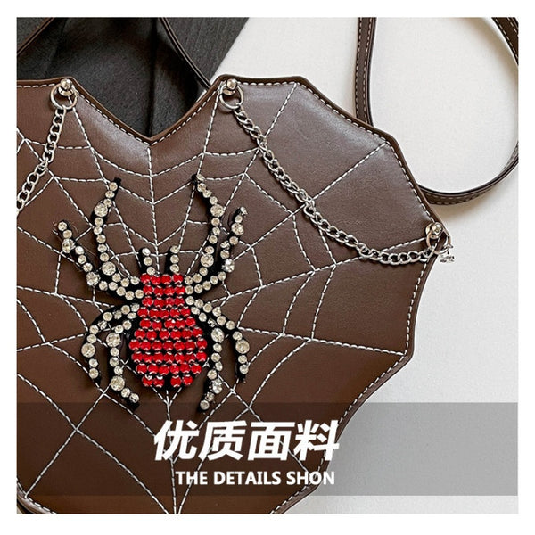 Spicy Girl Motorcycle Bag Chain Cross Pendant Embroidery Single Shoulder Bag Spider Heart Fashion Versatile Crossbody Bag