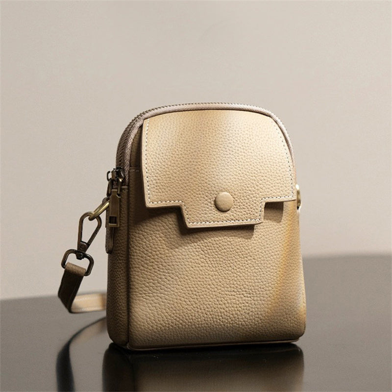 Sophisticated Genuine Leather Phone Crossbody Bag – Compact Everyday Shoulder Purse for Women, Chic & Versatile