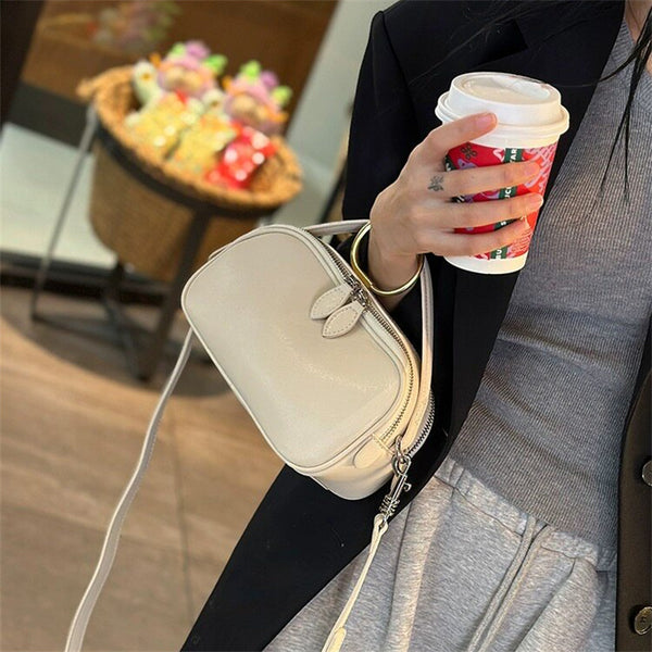 Chic Soft Leather Mini Square Crossbody Bag – Double-Zipper Tote for Women, Perfect Casual Everyday Carry