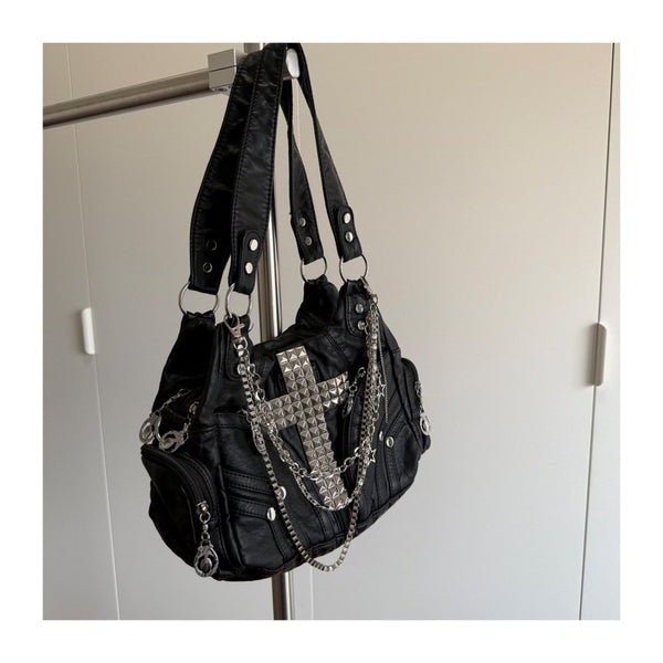 Punk-style chain bag black motorcycle cross-cultural gothic girl single-shoulder tote bag versatile crossbody bag