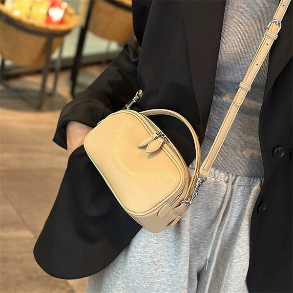 Chic Soft Leather Mini Square Crossbody Bag – Double-Zipper Tote for Women, Perfect Casual Everyday Carry