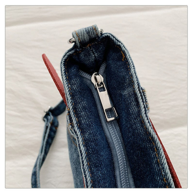 retro denim single-shoulder crossbody bag women's belt decoration creative bag denim skirt bag
