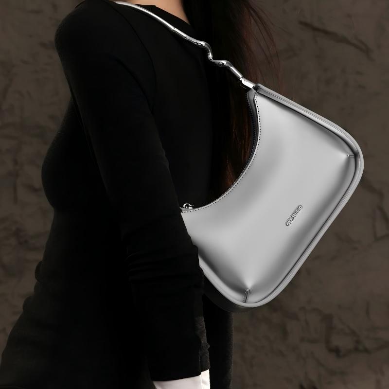 Minimalist Hobo Underarm Bag, Premium Baguette-Style Niche Cowhide Crescent Bag