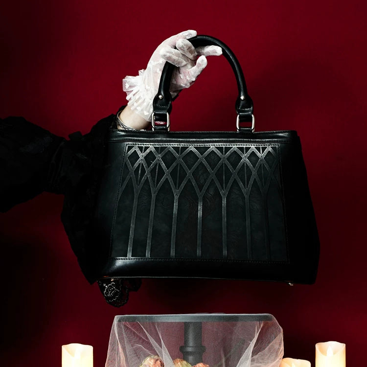 Black Yggdrasil Printed Embroidered Gothic Handbag