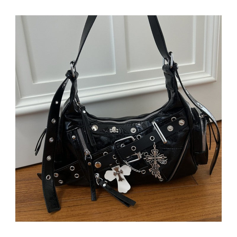 Dark Punk Underarm Bag Y2K Motorcycle Rivet Women's Shoulder Bag Cross Heavy Work Sweet and Cool Crossbody Bag