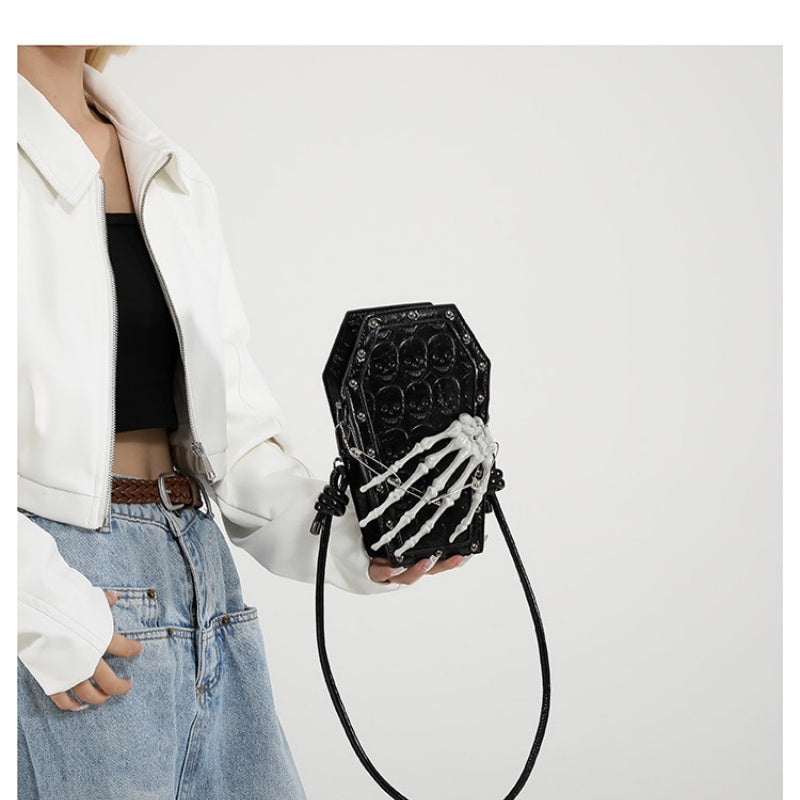 Dark style skeleton hand claw skeleton mobile phone single-shoulder bag for women Halloween