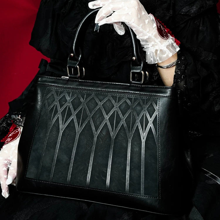 Black Yggdrasil Printed Embroidered Gothic Handbag