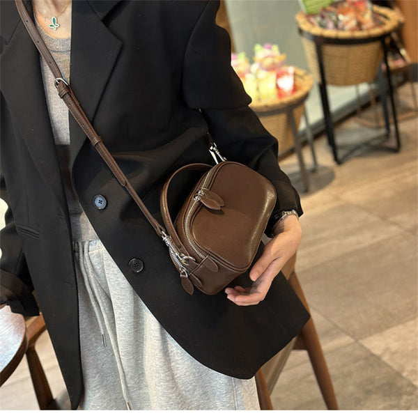 Chic Soft Leather Mini Square Crossbody Bag – Double-Zipper Tote for Women, Perfect Casual Everyday Carry