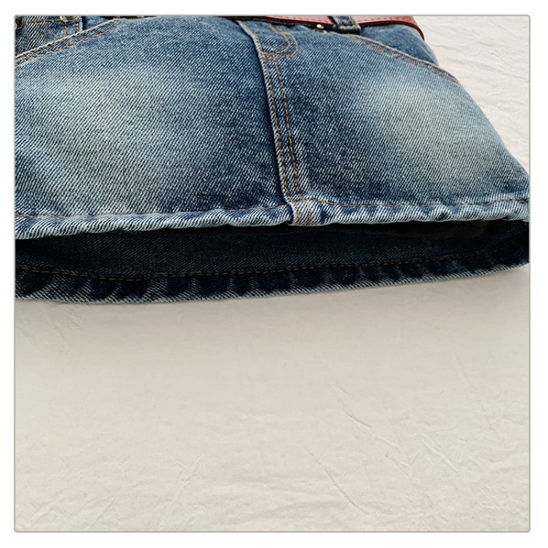 retro denim single-shoulder crossbody bag women's belt decoration creative bag denim skirt bag