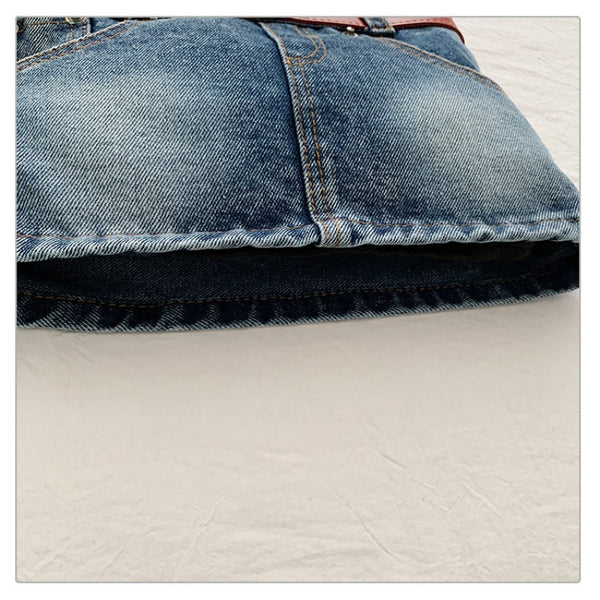 retro denim single-shoulder crossbody bag women's belt decoration creative bag denim skirt bag