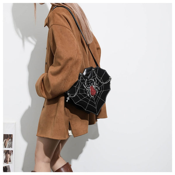Spicy Girl Motorcycle Bag Chain Cross Pendant Embroidery Single Shoulder Bag Spider Heart Fashion Versatile Crossbody Bag