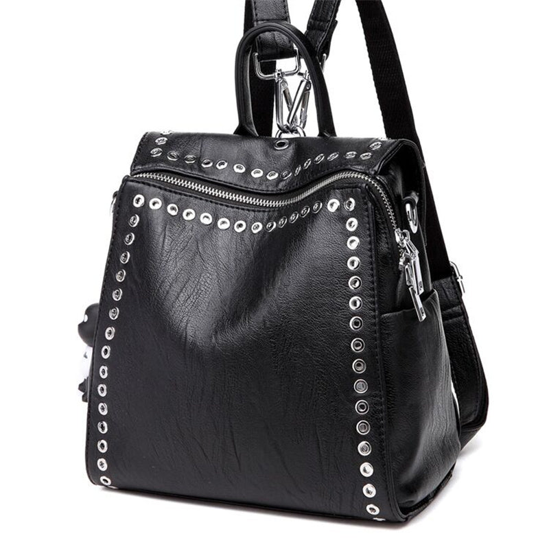 Chic Studded Convertible Backpack – Casual Travel Bag for Women, Shoulder or Backpack, Perfect for Any Trip