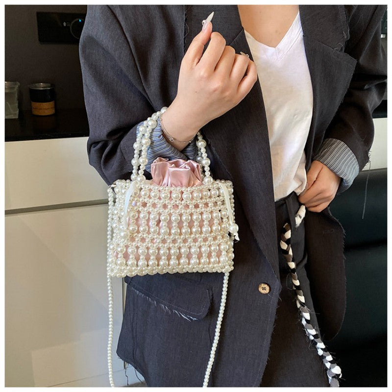 Handmade Beaded Handbag for Women 2026 New Arrival Niche Design Ins French Pearl Mobile Phone Single Shoulder Crossbody Bag