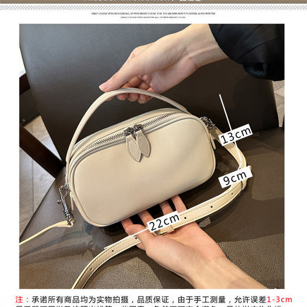 Chic Soft Leather Mini Square Crossbody Bag – Double-Zipper Tote for Women, Perfect Casual Everyday Carry