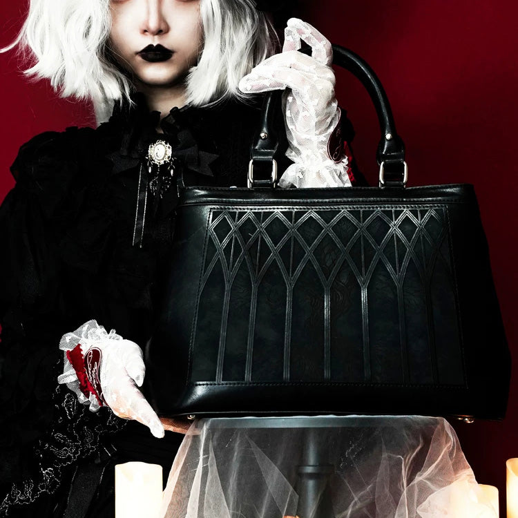 Black Yggdrasil Printed Embroidered Gothic Handbag