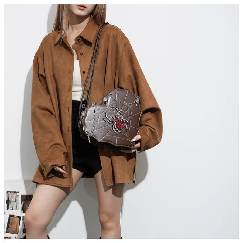 Spicy Girl Motorcycle Bag Chain Cross Pendant Embroidery Single Shoulder Bag Spider Heart Fashion Versatile Crossbody Bag