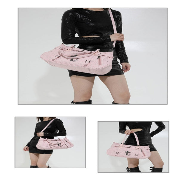 Motorcycle Punk Style Star Armpit Bag for Women Large Capacity Shoulder Bag Crossbody Bag Motorcycle Bag Handbag