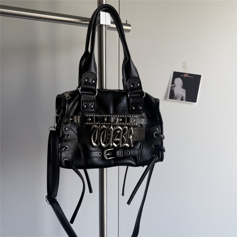 Gothic letter underarm bag for women rivet motorcycle style Y2K niche single shoulder crossbody punk Abby handbag for flirty girls