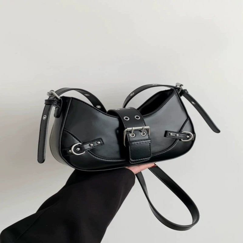 High-end solid color niche design crossbody bag women's bag 2024 new trendy motorcycle bag belt decoration shoulder bag Main image