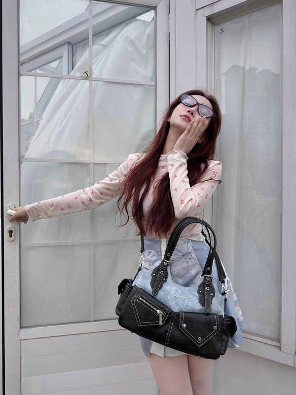 Blue/Brown Zippered Daily Classic Punk bag