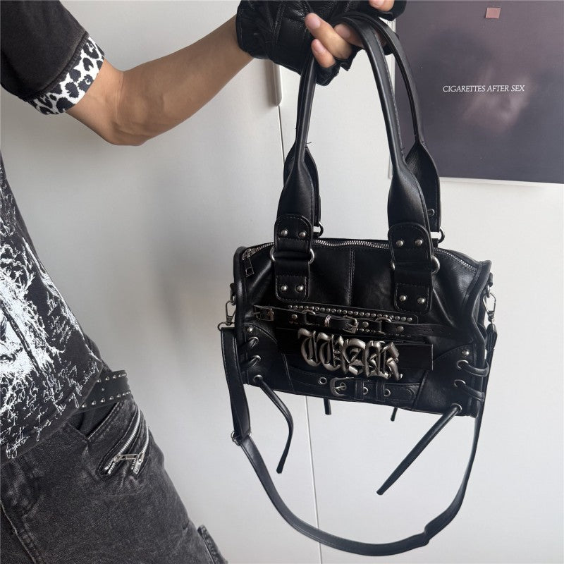 Gothic letter underarm bag for women rivet motorcycle style Y2K niche single shoulder crossbody punk Abby handbag for flirty girls