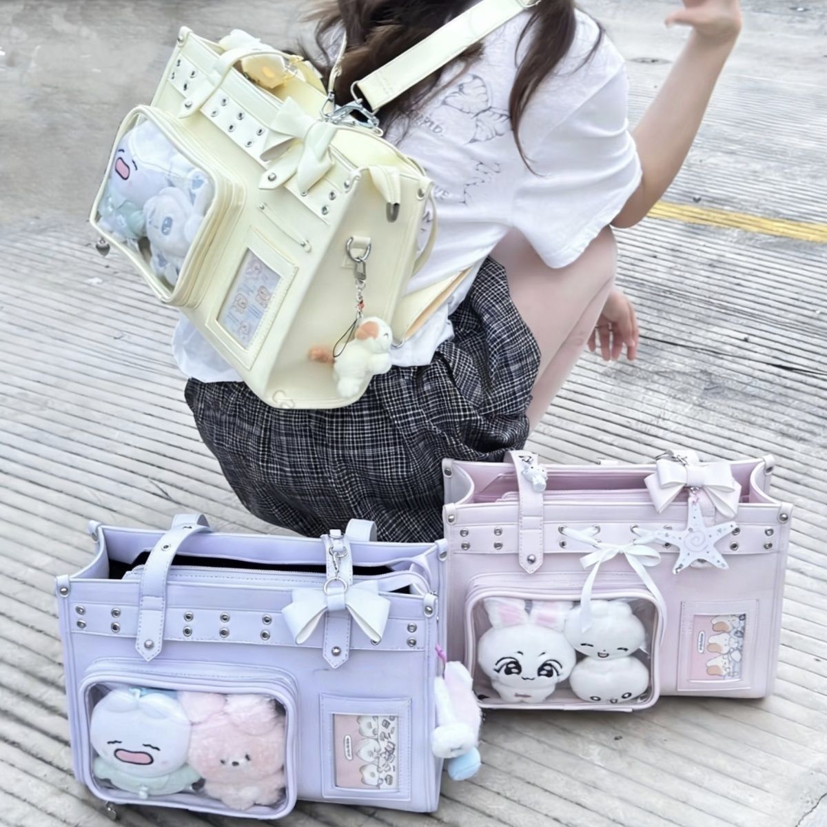 Multi-Color Bow Zippered Anime Heart Daily Sweet Itabag