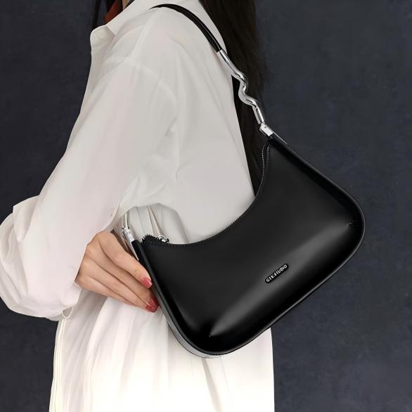 Minimalist Hobo Underarm Bag, Premium Baguette-Style Niche Cowhide Crescent Bag