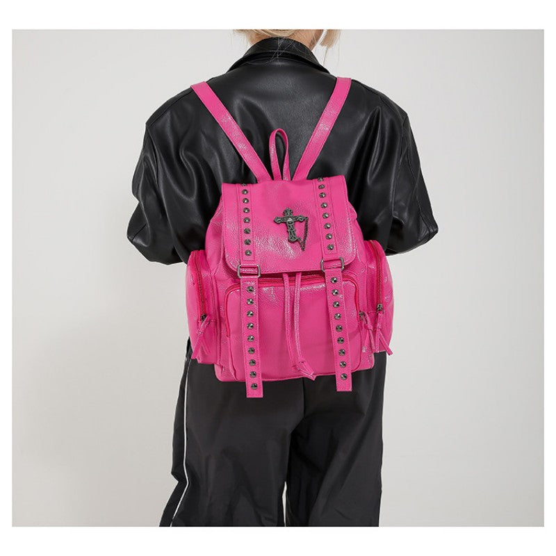 Punk Motorcycle Style Gothic Backpack New Retro Niche High-End Cross Stud Commuter Bag
