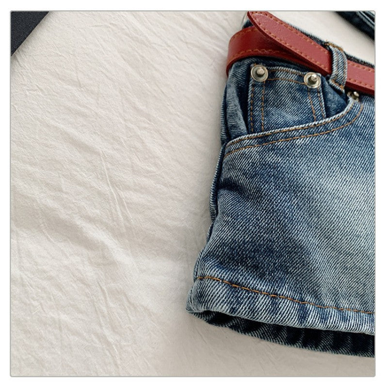 retro denim single-shoulder crossbody bag women's belt decoration creative bag denim skirt bag
