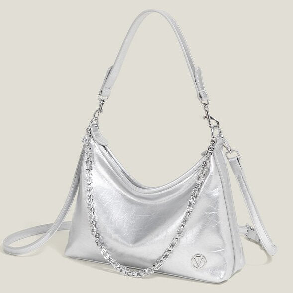 Women's Silver/Beige Premium Underarm Tote Bag