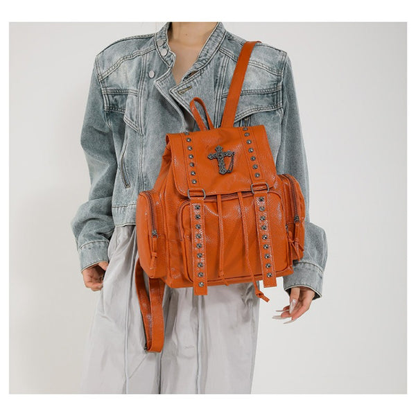 Punk Motorcycle Style Gothic Backpack New Retro Niche High-End Cross Stud Commuter Bag