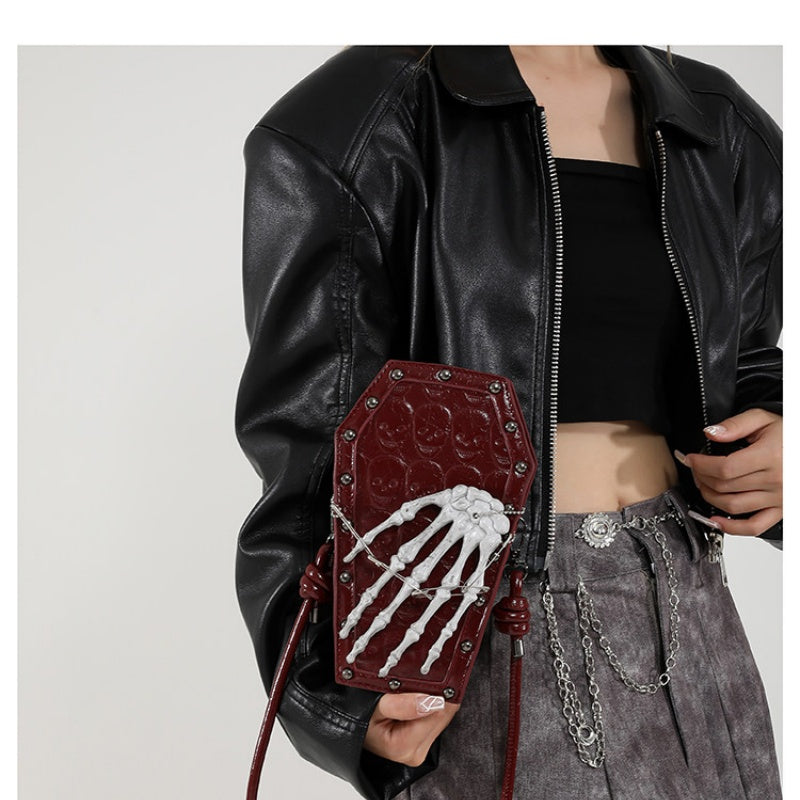 Dark style skeleton hand claw skeleton mobile phone single-shoulder bag for women Halloween