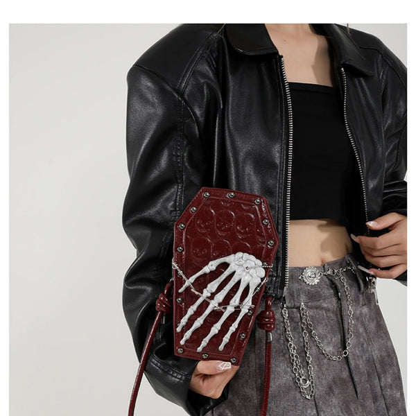 Dark style skeleton hand claw skeleton mobile phone single-shoulder bag for women Halloween