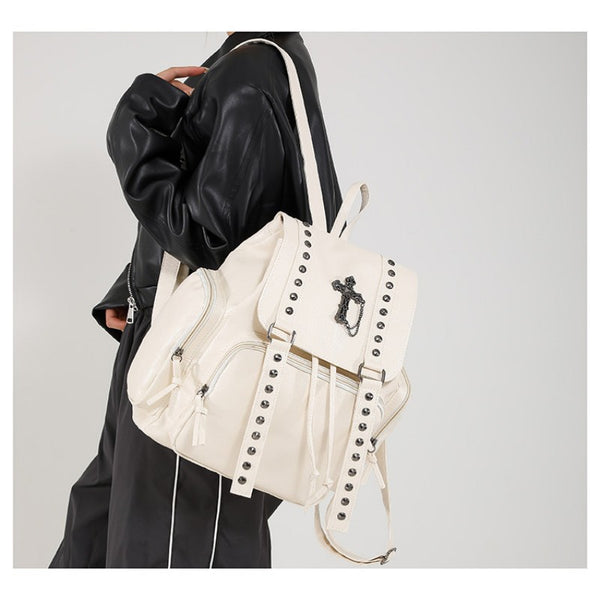 Punk Motorcycle Style Gothic Backpack New Retro Niche High-End Cross Stud Commuter Bag