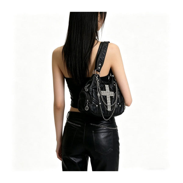 Punk-style chain bag black motorcycle cross-cultural gothic girl single-shoulder tote bag versatile crossbody bag
