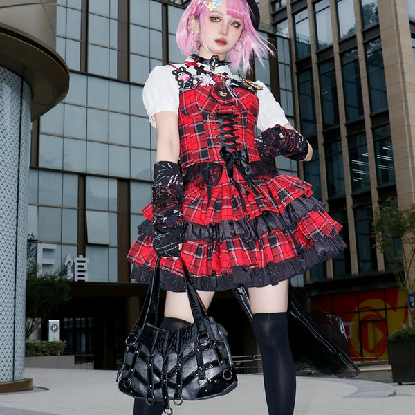 Black Patchwork Studded Punk Crossbody Bag