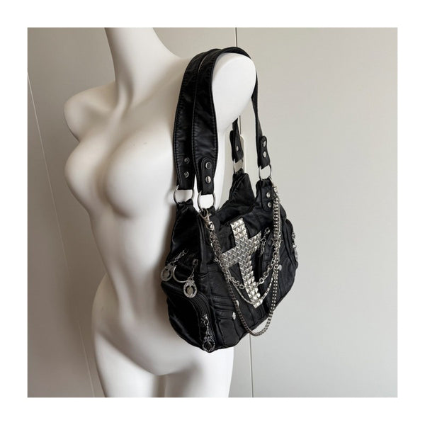 Punk-style chain bag black motorcycle cross-cultural gothic girl single-shoulder tote bag versatile crossbody bag