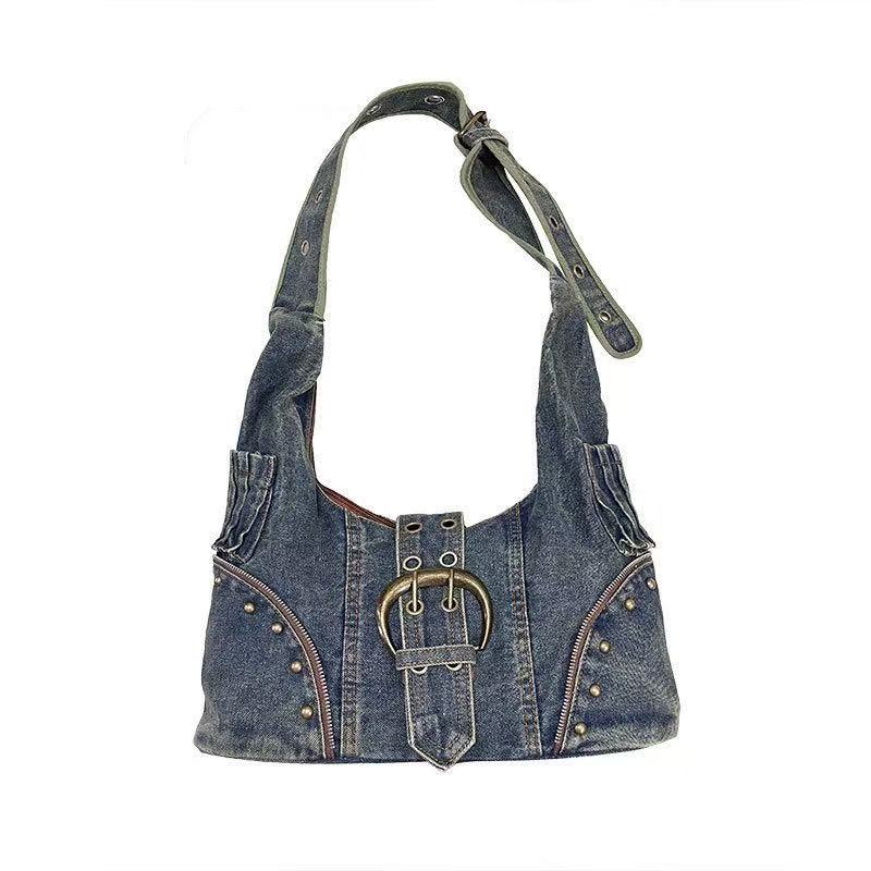 Washed denim single shoulder crossbody bag